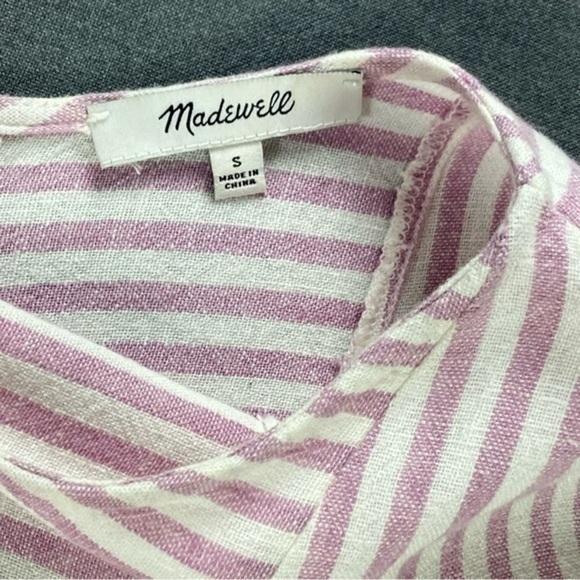 Madewell Linen Shirt Dress Womens Size Small Pink White Stripe Button Back Mini - Picture 14 of 15